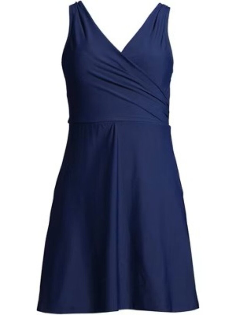 LANDS' END SZ 16D Women's D-Cup SlenderSuit Wrap Swim Dress Swimsuit Navy Blue
